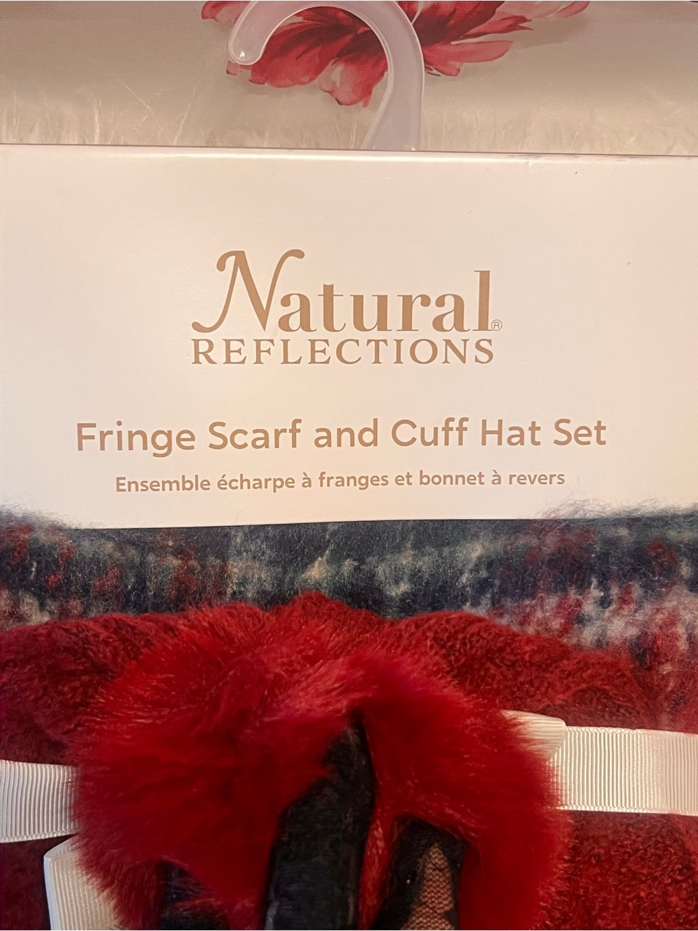 Natural Reflections Red Pom Pom Cuff Hat & Multicolored Fringe Scarf Set - Picture 6 of 9